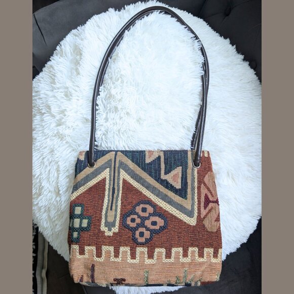 Nine West, Vintage Tapestry Shoulder Bag – 90s Y2K Boho Aztec Style - Picture 1 of 12